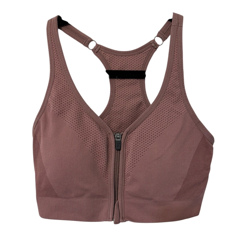 Mauve Zip Front Sports Bra Adjust Straps High Impact Activewear Medium Support‎